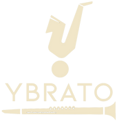 Ybrato logo with  saxophone and clarinet graphic above the brand name

