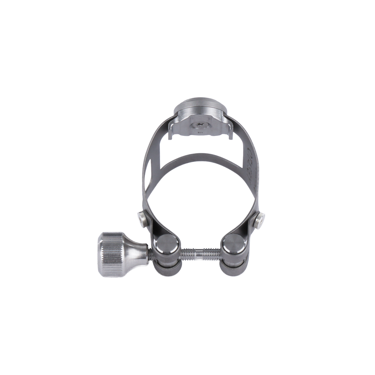 Ybrato ReedReflector Ligature for saxophone and clarinet, Titan, shown from behind