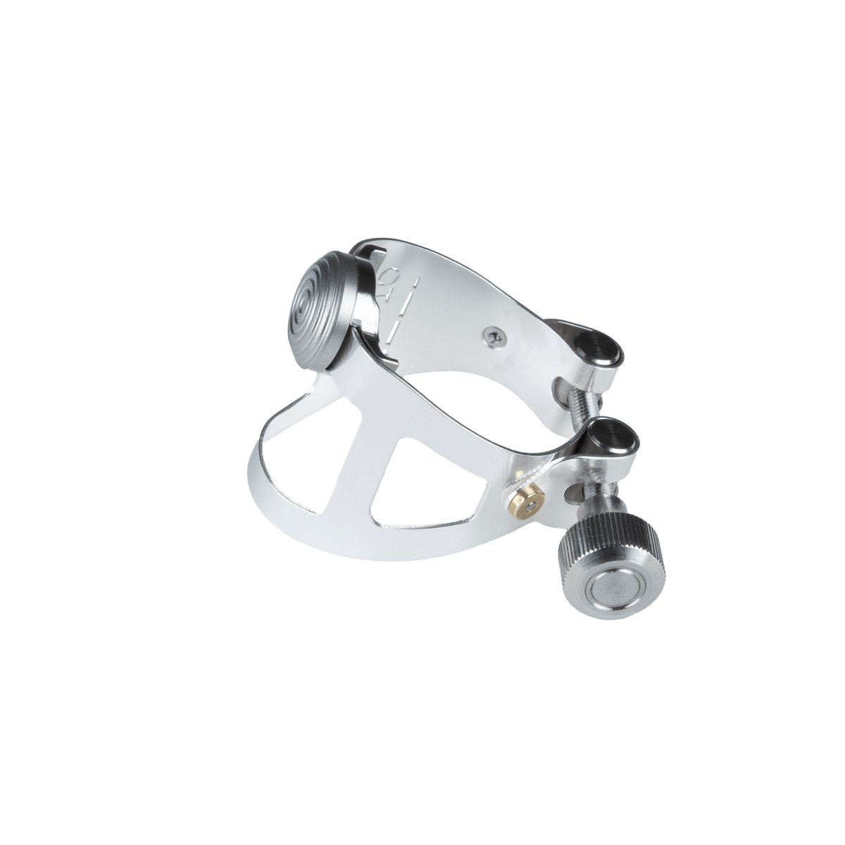 Ybrato ReedReflector Ligature for Bb Clarinet, silver plated, shown on the side