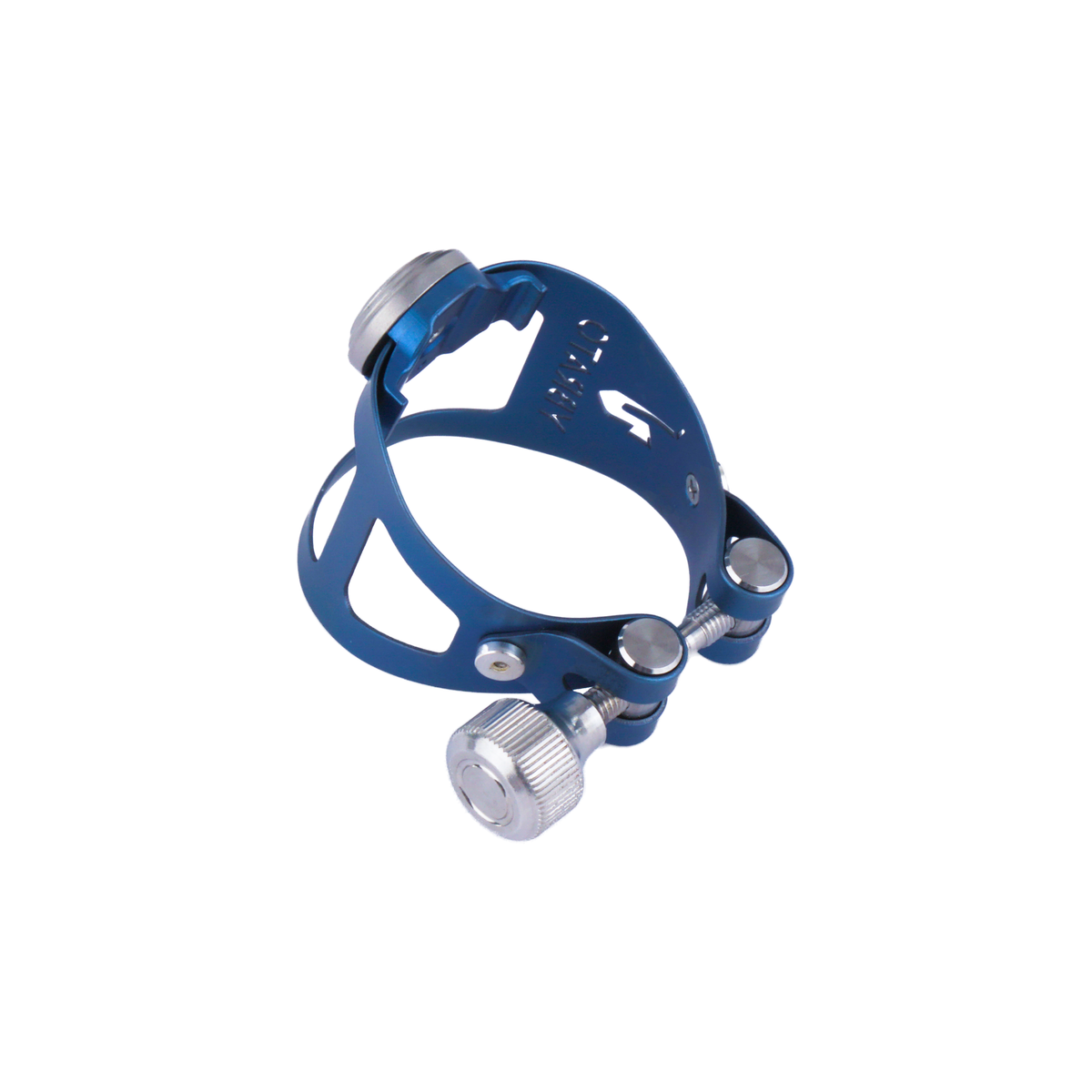 Ybrato ReedReflector Ligature for saxophone and clarinet, Full Titan, shown from the side and behind